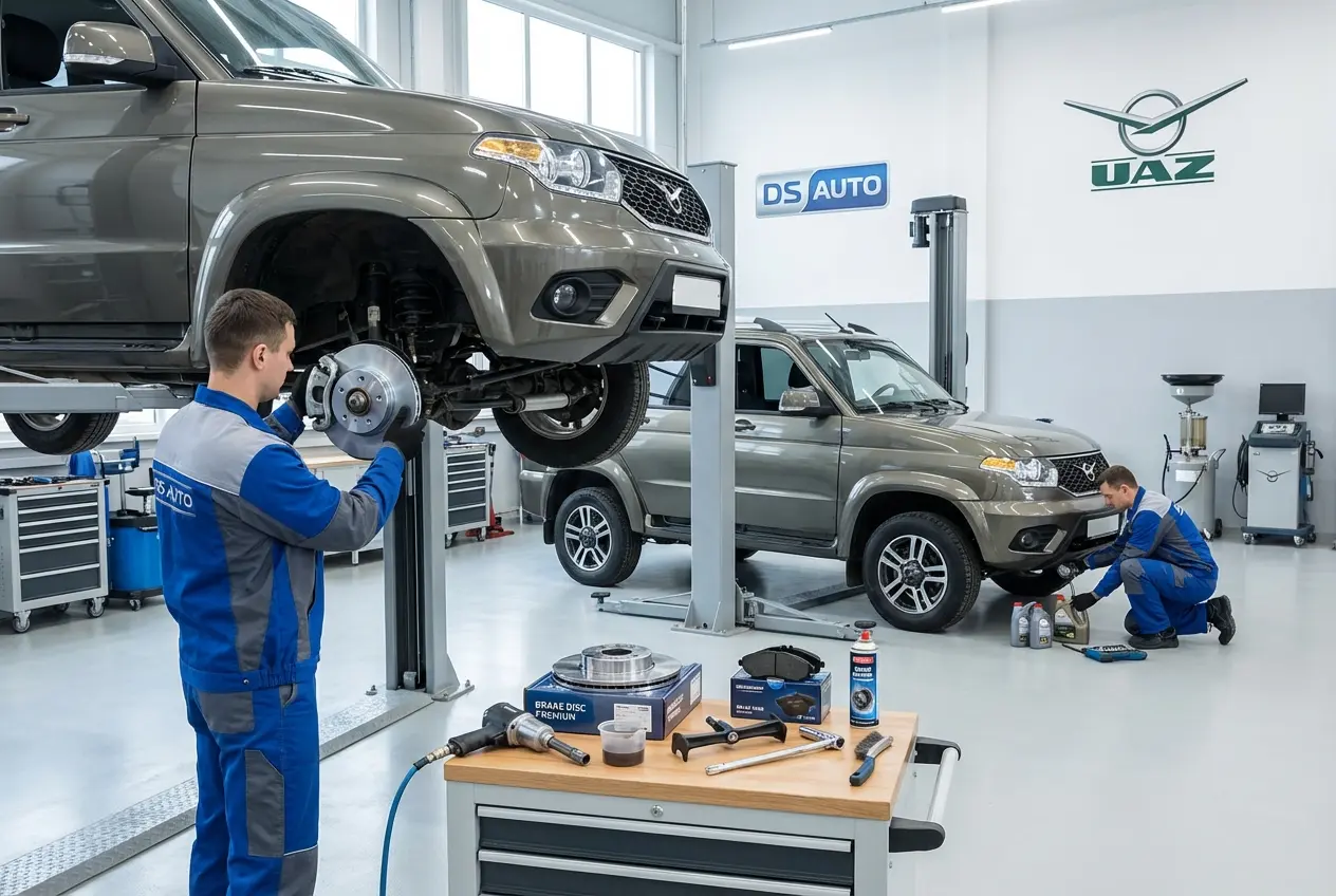 Процесс замены передних тормозных дисков UAZ в автосервисе «DS Auto»
